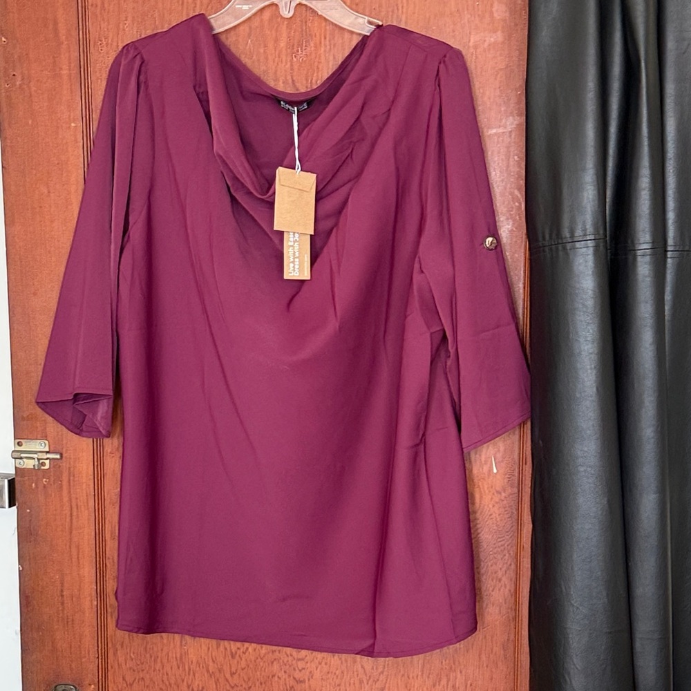 Elegant dark PURPLE magenta blouse Women Top XXL 18-20 convert sleeve  workwear